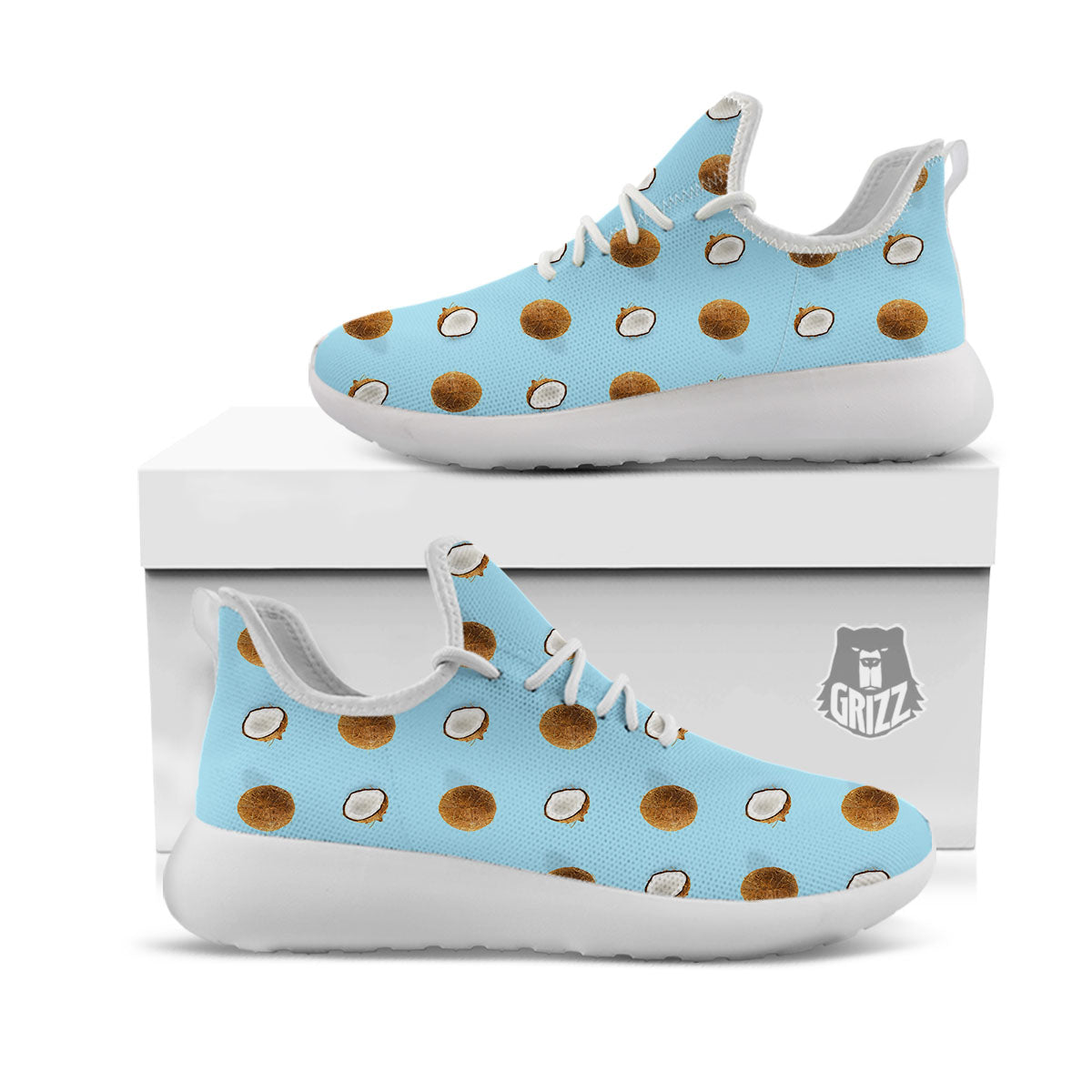 Coconut Blue Summer Print Pattern White Athletic Shoes-grizzshop