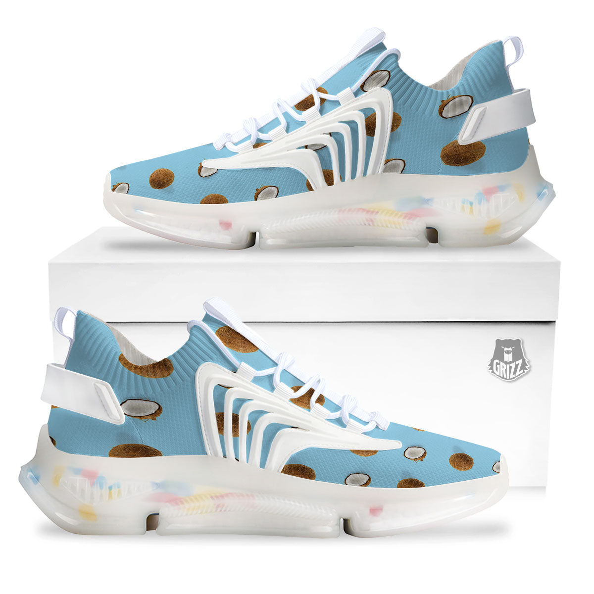 Coconut Blue Summer Print Pattern White Gym Shoes-grizzshop