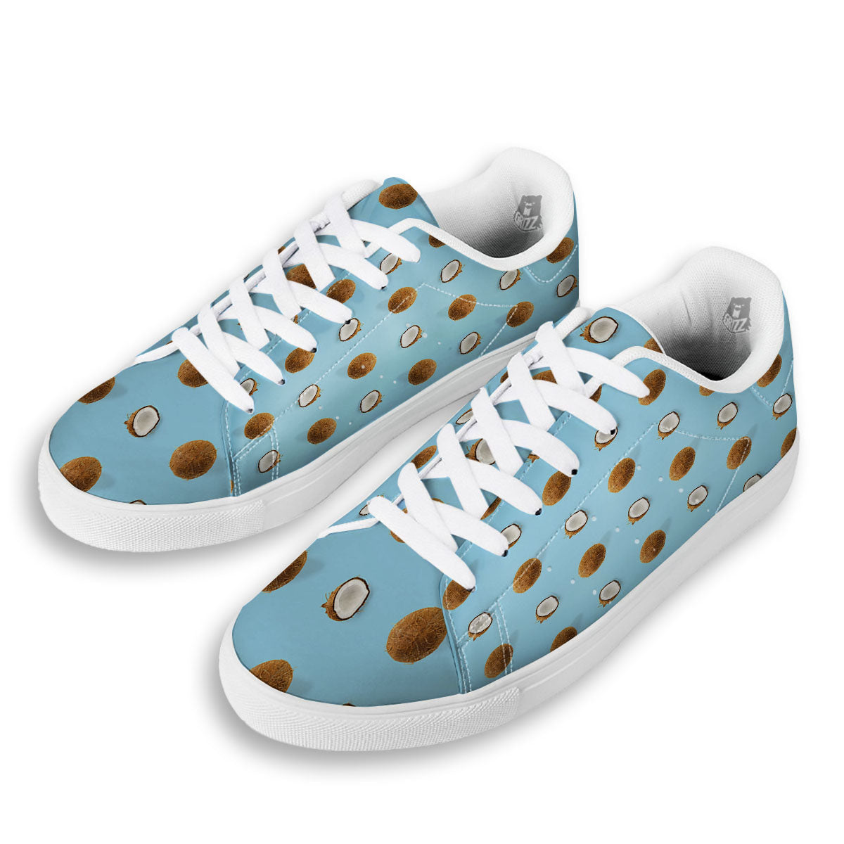 Coconut Blue Summer Print Pattern White Low Top Sneakers-grizzshop