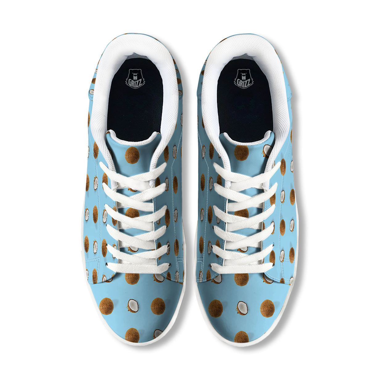 Coconut Blue Summer Print Pattern White Low Top Sneakers-grizzshop