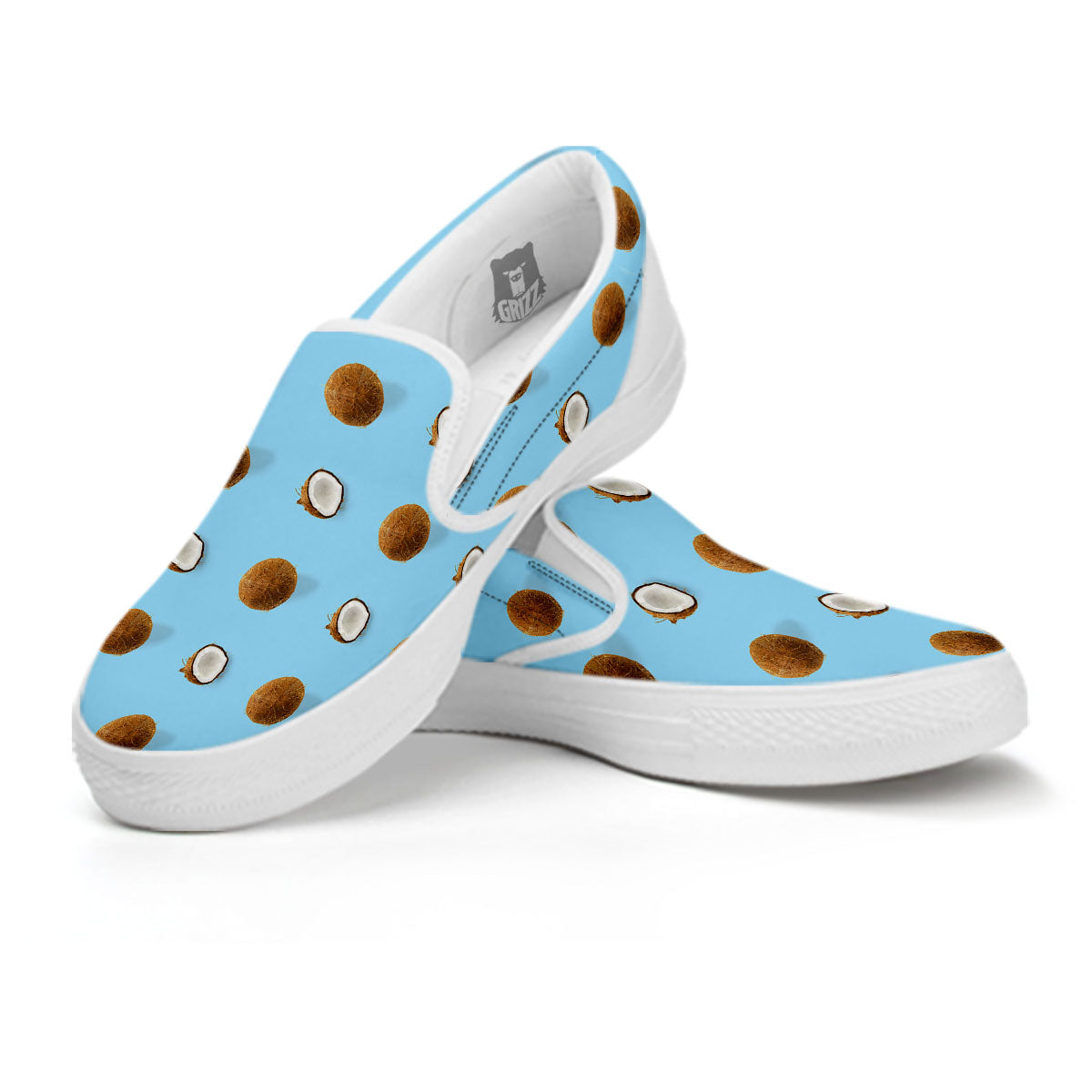 Coconut Blue Summer Print Pattern White Slip On Shoes-grizzshop