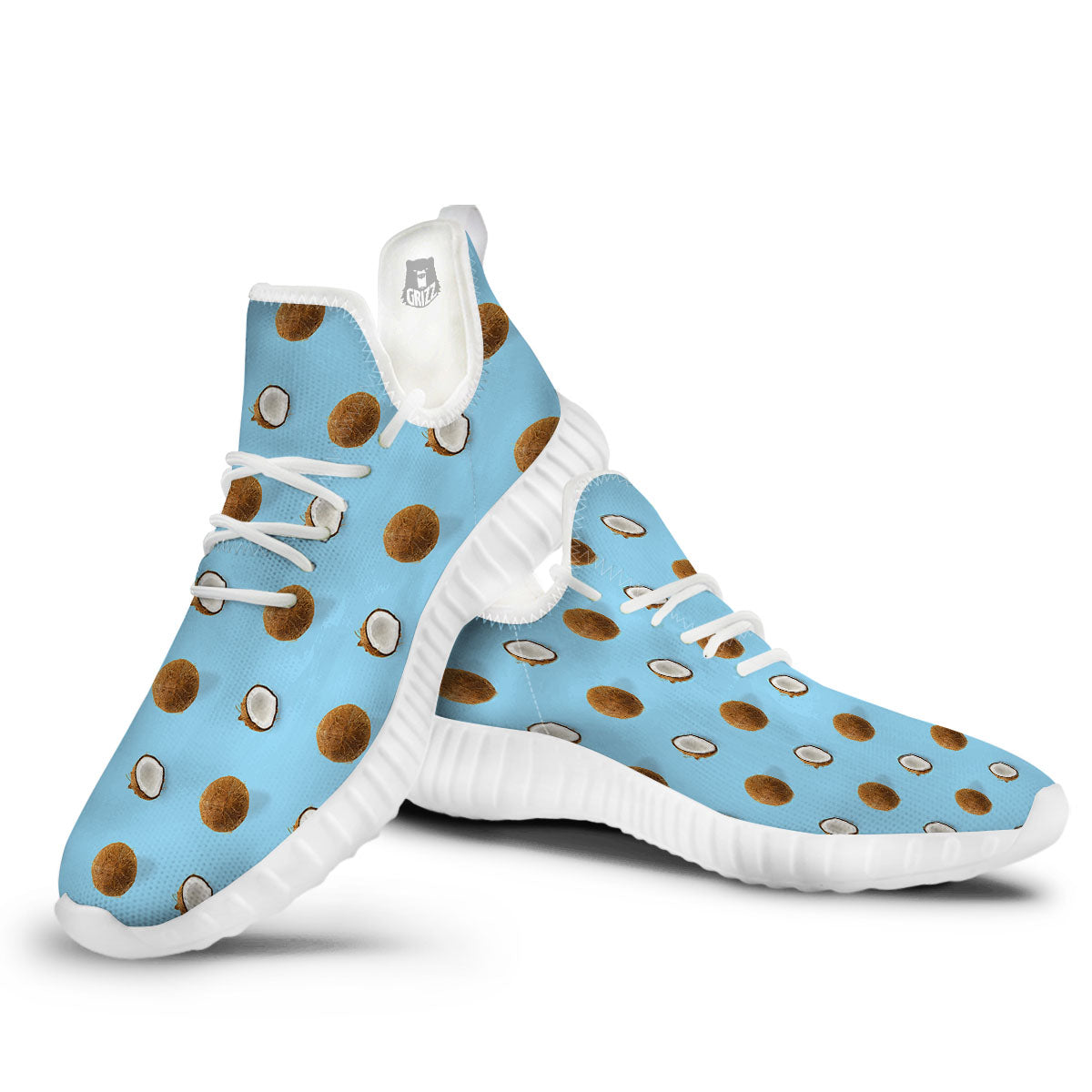 Coconut Blue Summer Print Pattern White Walking Shoes-grizzshop