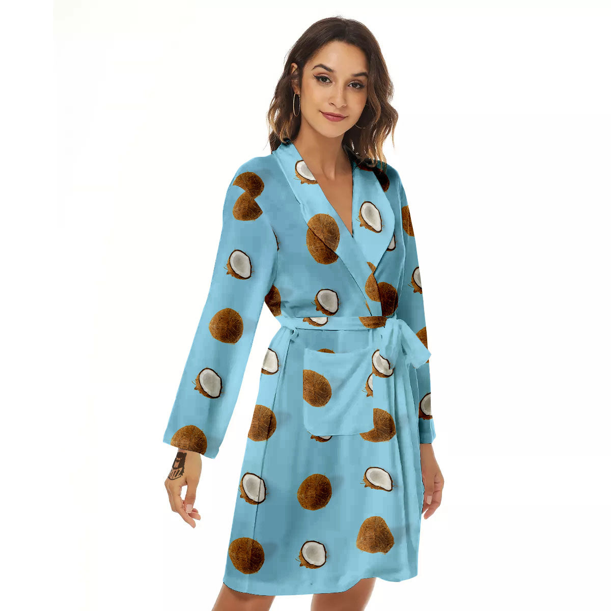 Coconut Blue Summer Print Pattern Women's Robe-grizzshop