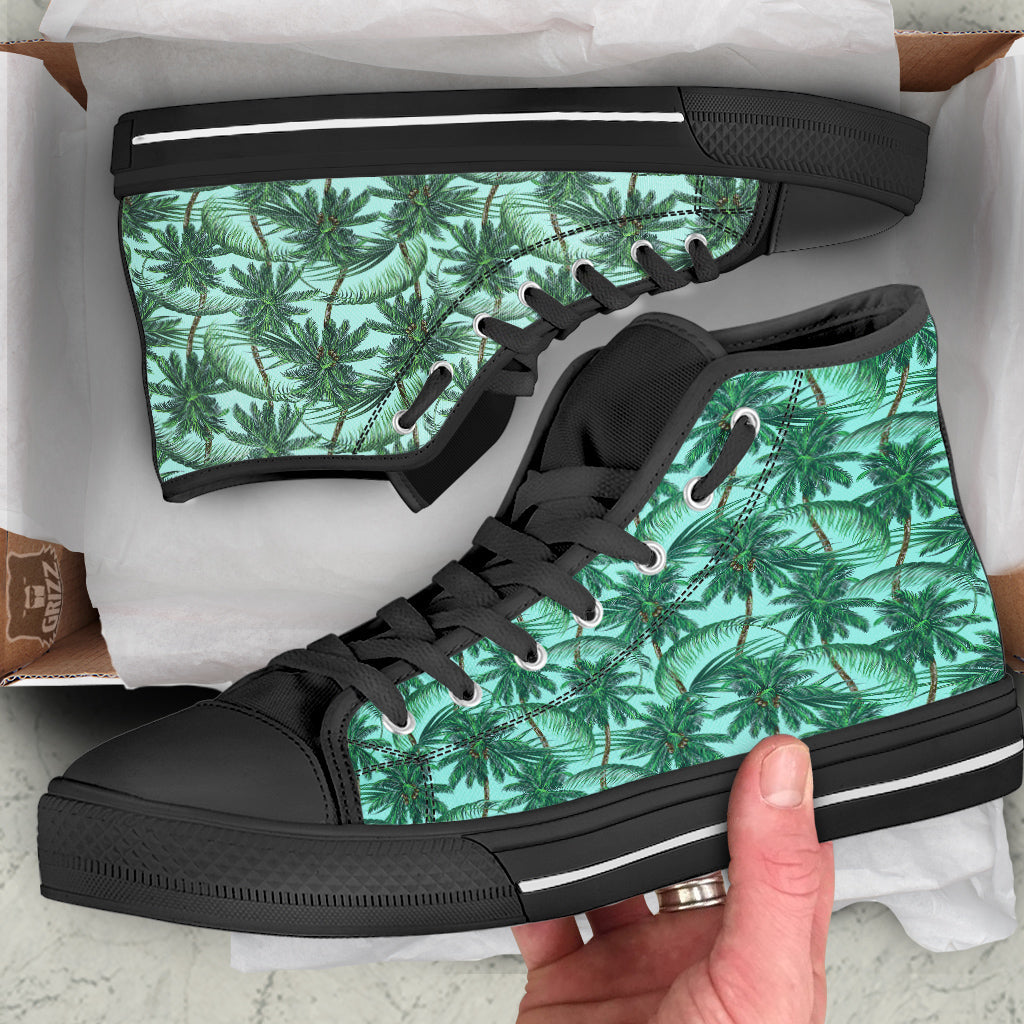 Coconut Leaf Print Black High Top Shoes-grizzshop