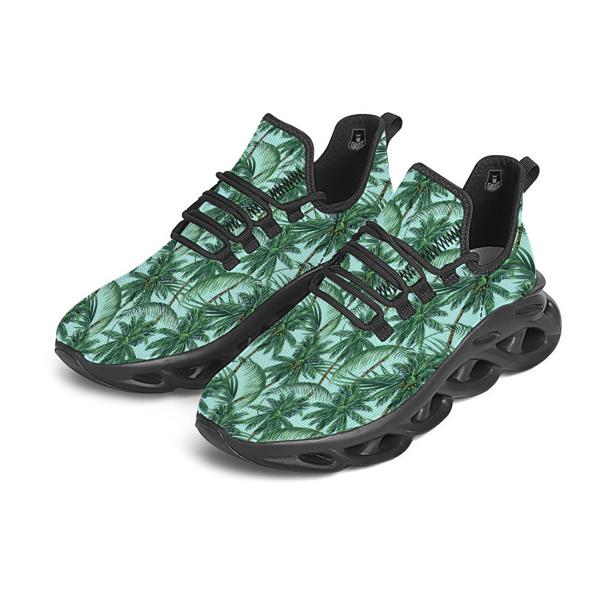 Coconut Leaf Print Black Running Shoes-grizzshop