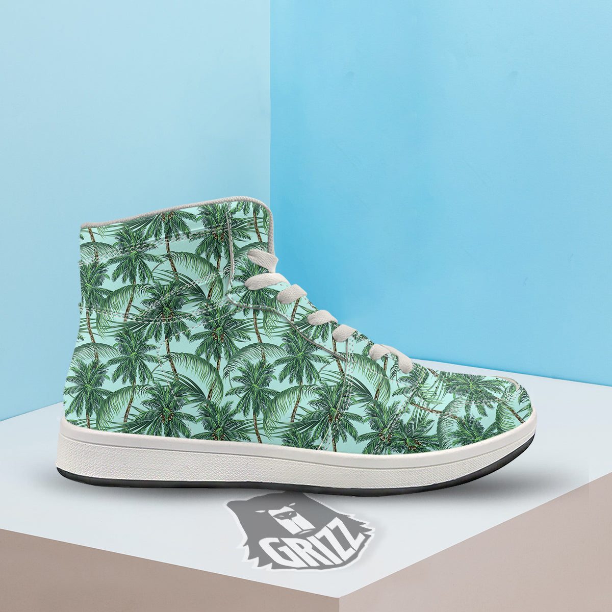 Coconut Leaf Print High Top Sneakers-grizzshop