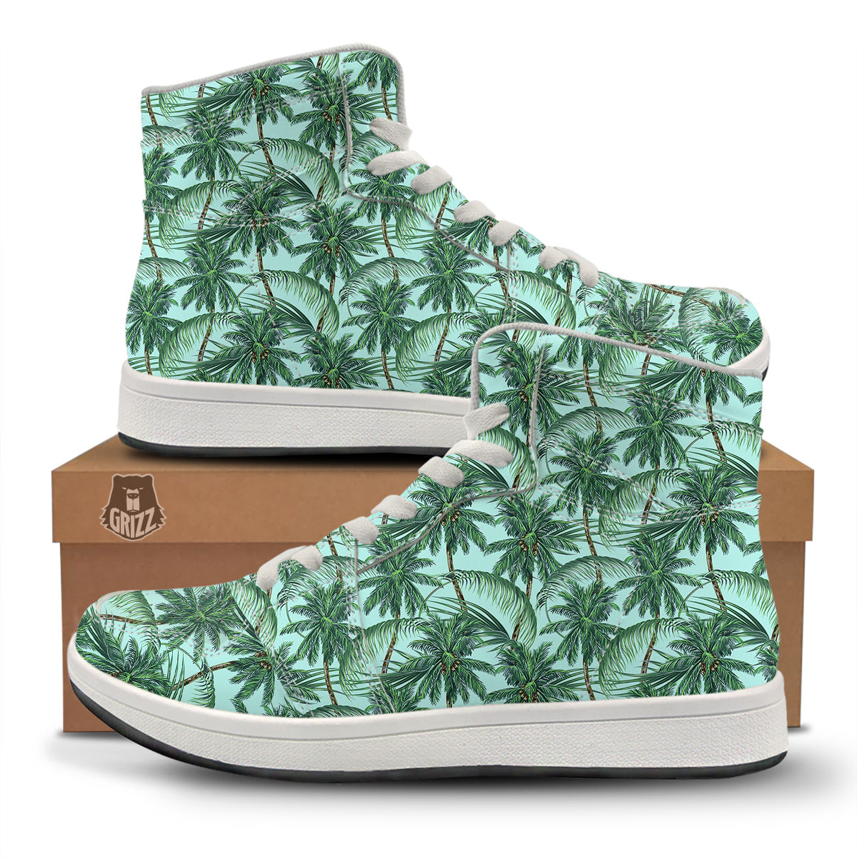 Coconut Leaf Print High Top Sneakers-grizzshop
