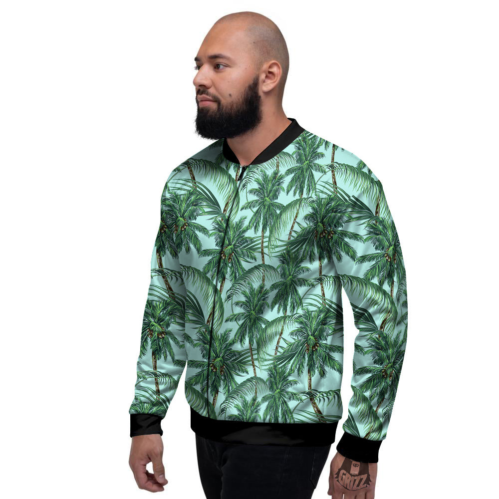 Coconut Leaf Print Men's Bomber Jacket-grizzshop