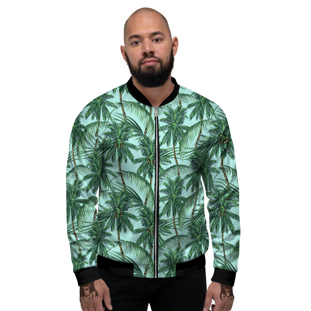 Coconut Leaf Print Men's Bomber Jacket-grizzshop