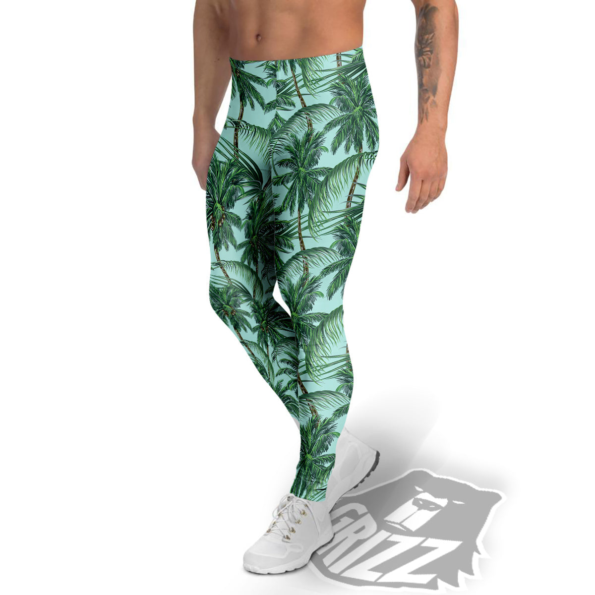 Coconut Leaf Print Men's Leggings-grizzshop