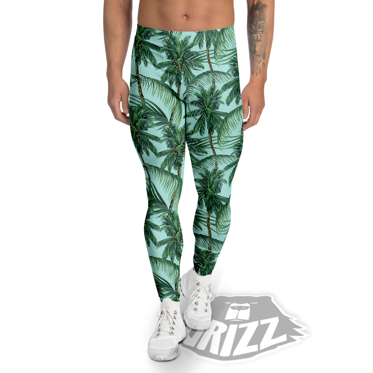 Coconut Leaf Print Men's Leggings-grizzshop