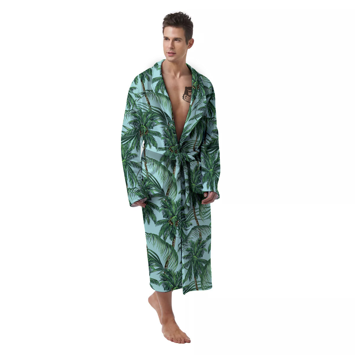Coconut Leaf Print Men's Robe-grizzshop