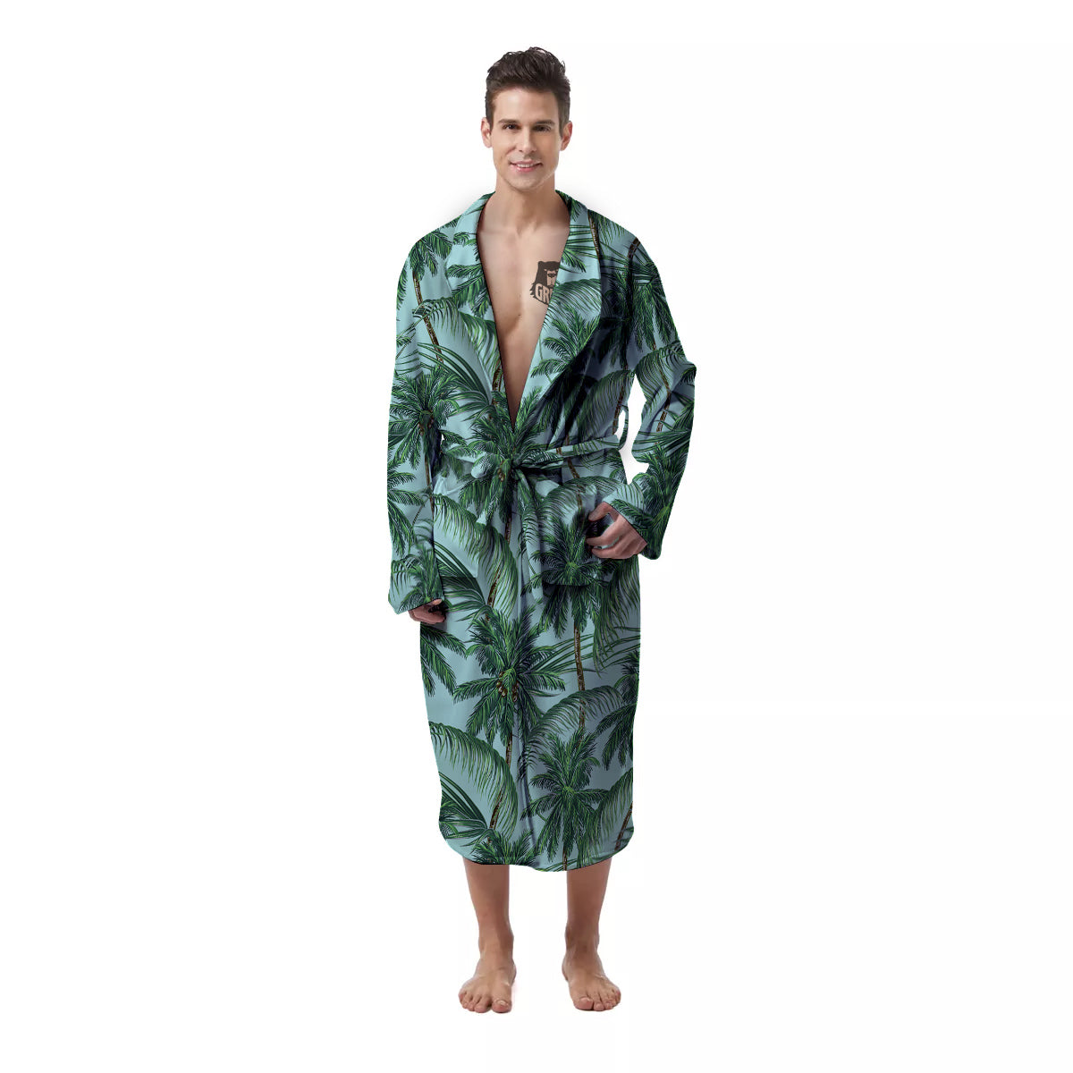 Coconut Leaf Print Men's Robe-grizzshop