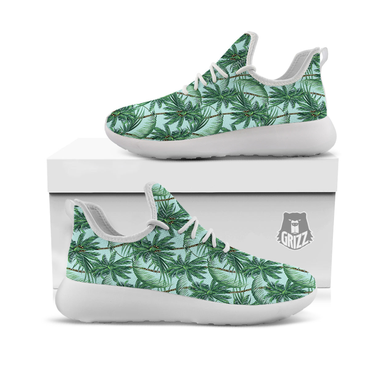 Coconut Leaf Print White Athletic Shoes-grizzshop