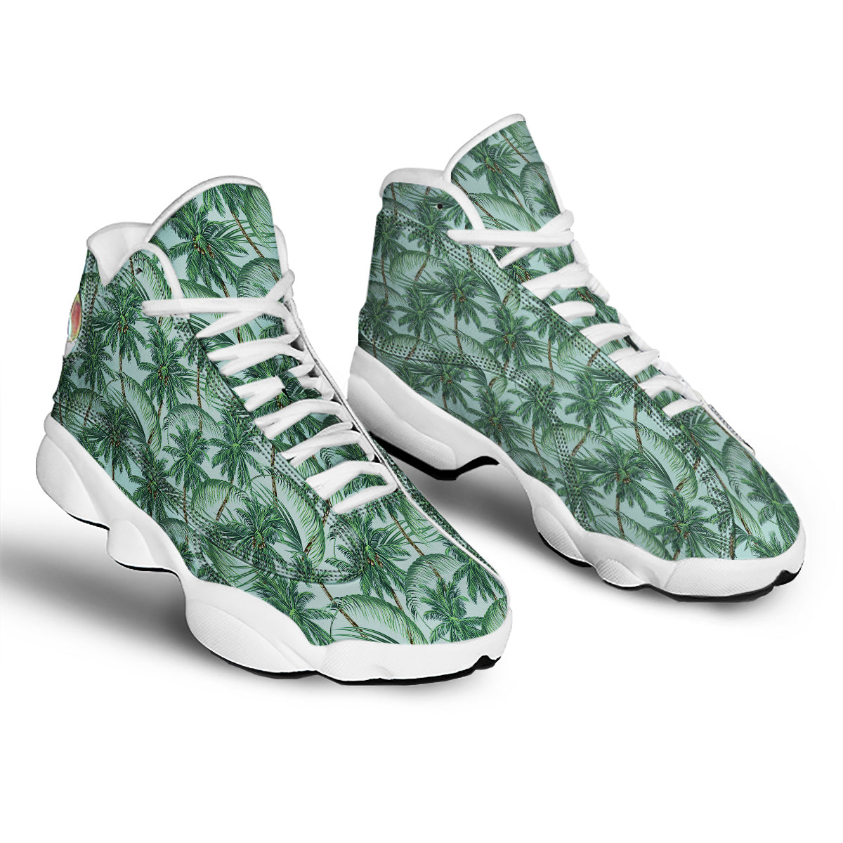 Coconut Leaf Print White Basketball Shoes-grizzshop