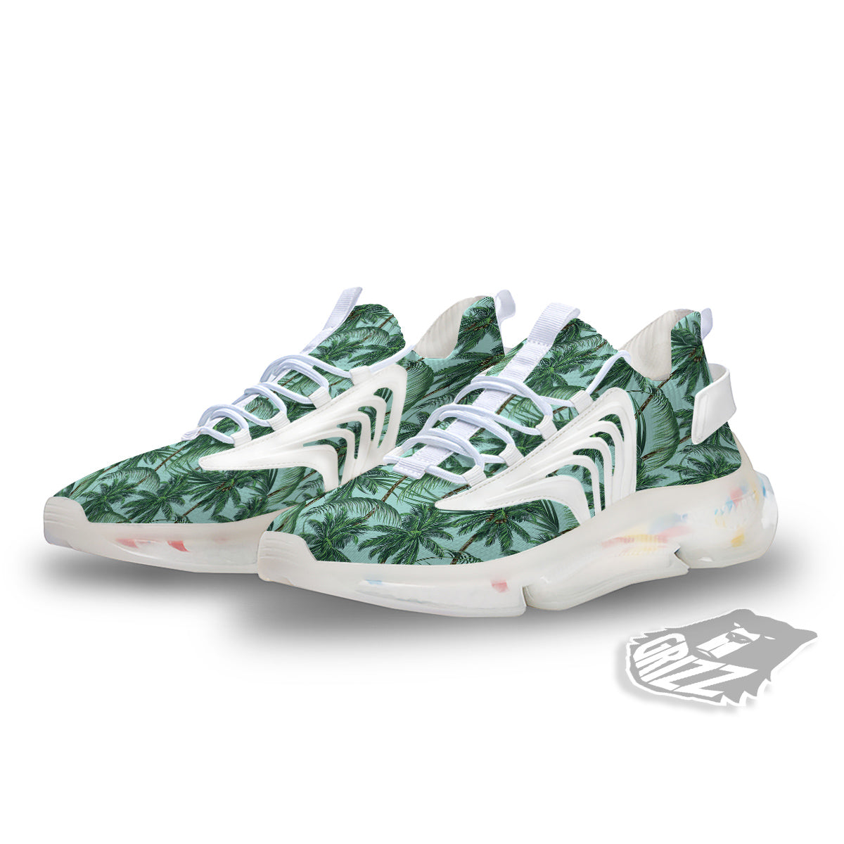 Coconut Leaf Print White Gym Shoes-grizzshop