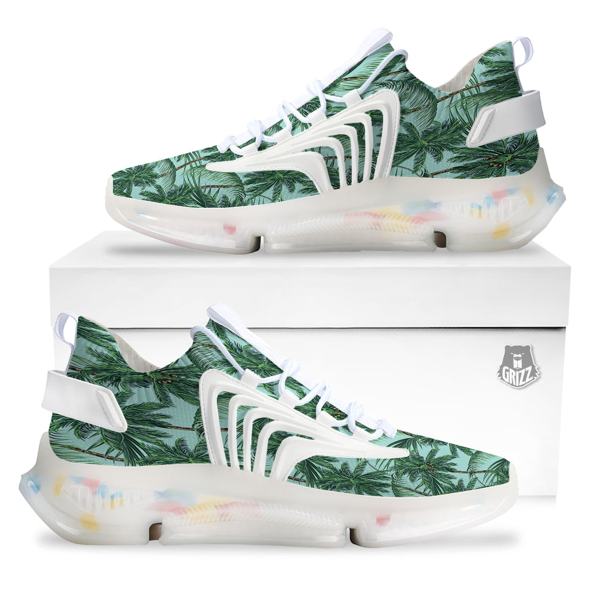 Coconut Leaf Print White Gym Shoes-grizzshop