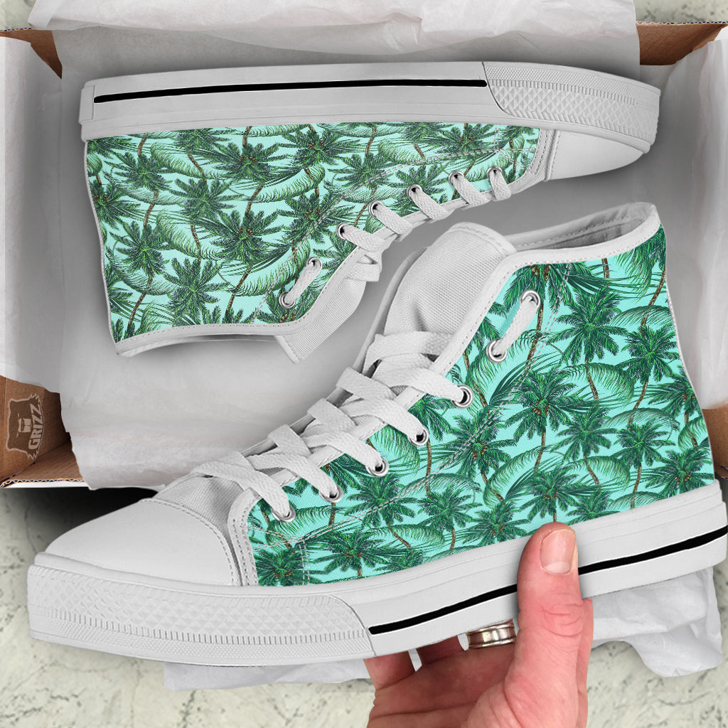 Coconut Leaf Print White High Top Shoes-grizzshop
