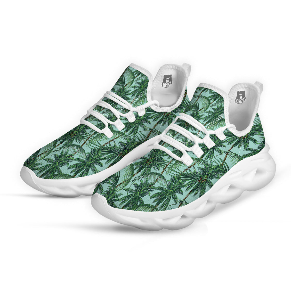 Coconut Leaf Print White Running Shoes-grizzshop