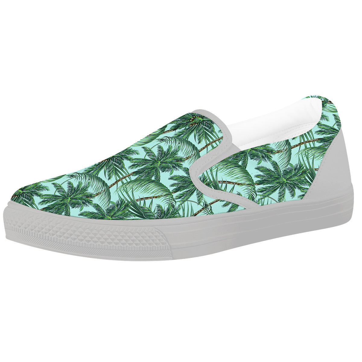 Coconut Leaf Print White Slip On Shoes-grizzshop
