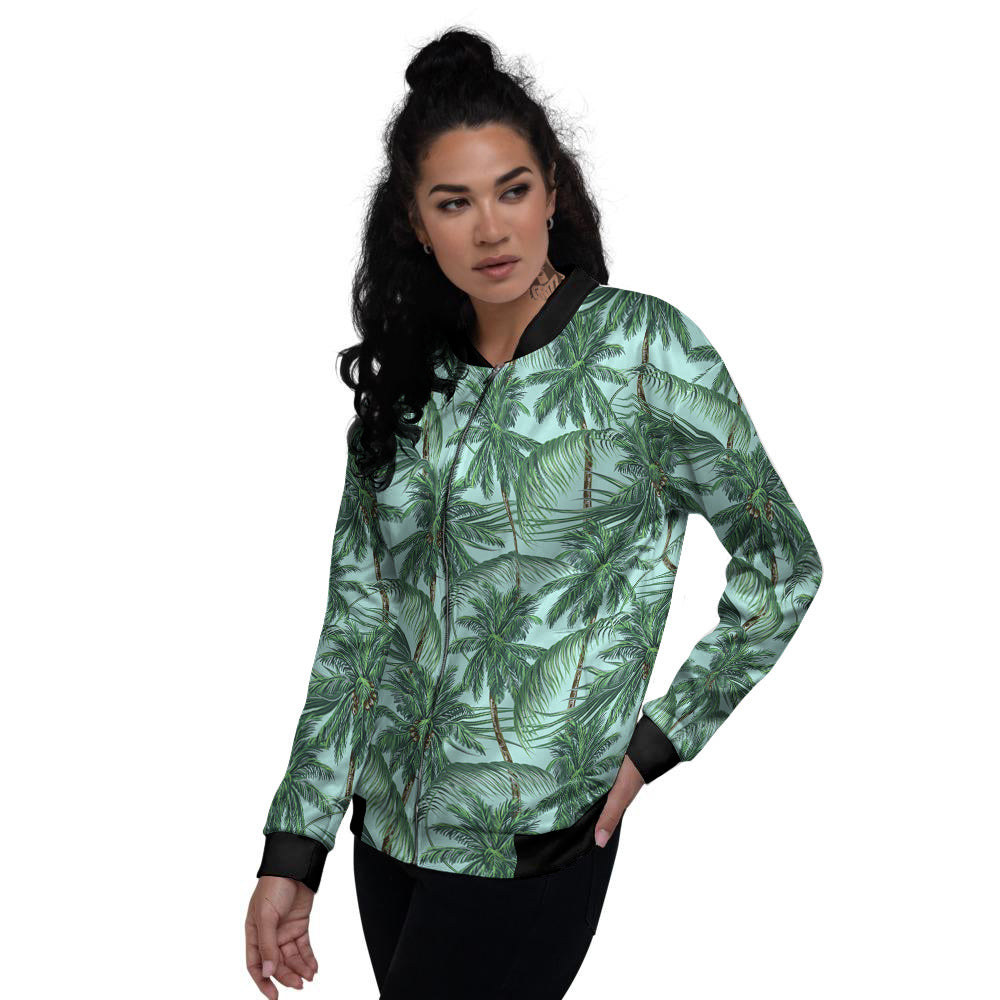 Coconut Leaf Print Women's Bomber Jacket-grizzshop