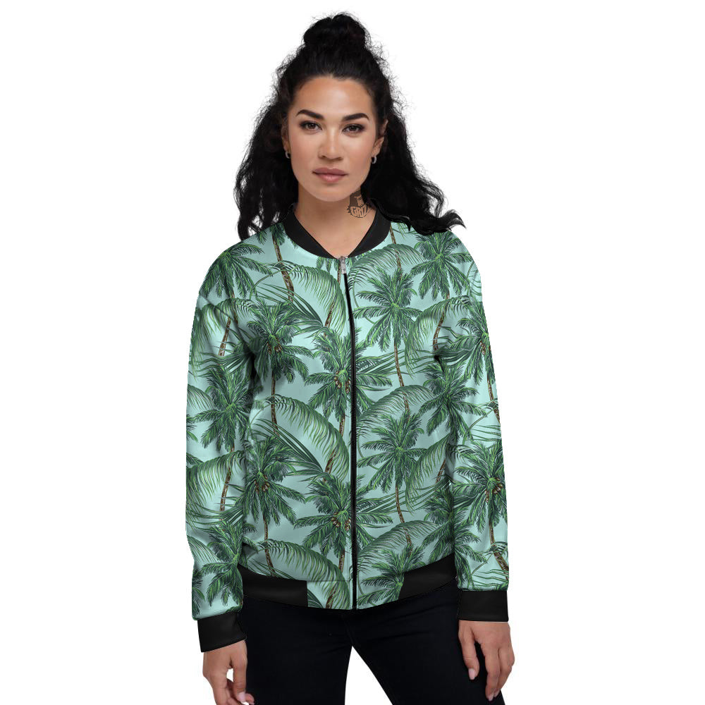 Coconut Leaf Print Women's Bomber Jacket-grizzshop