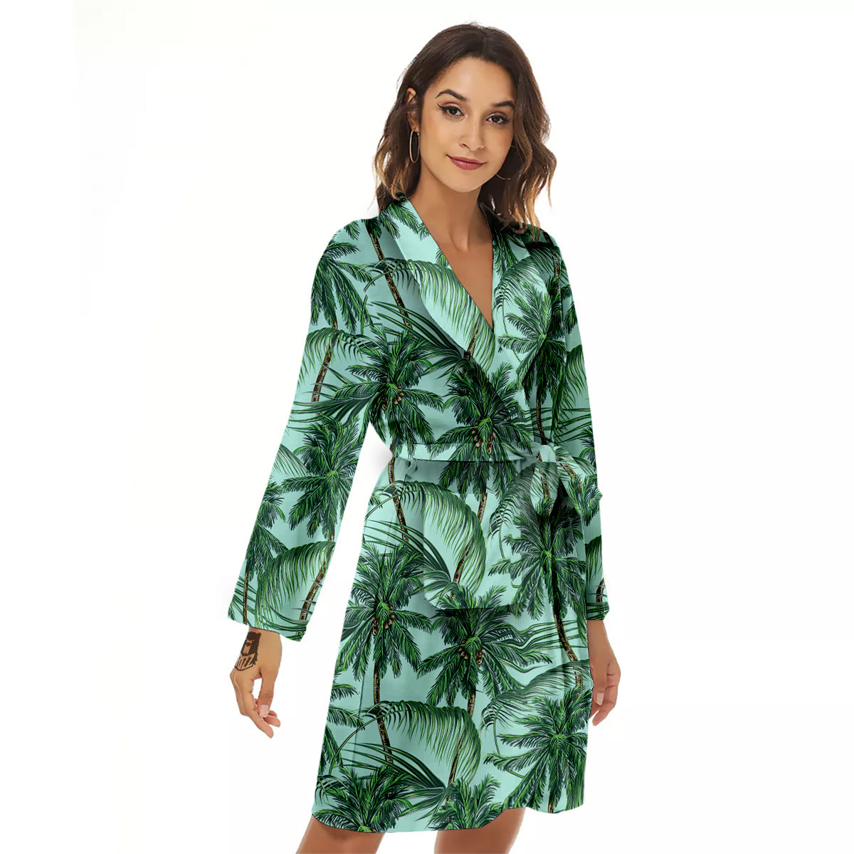 Coconut Leaf Print Women's Robe-grizzshop