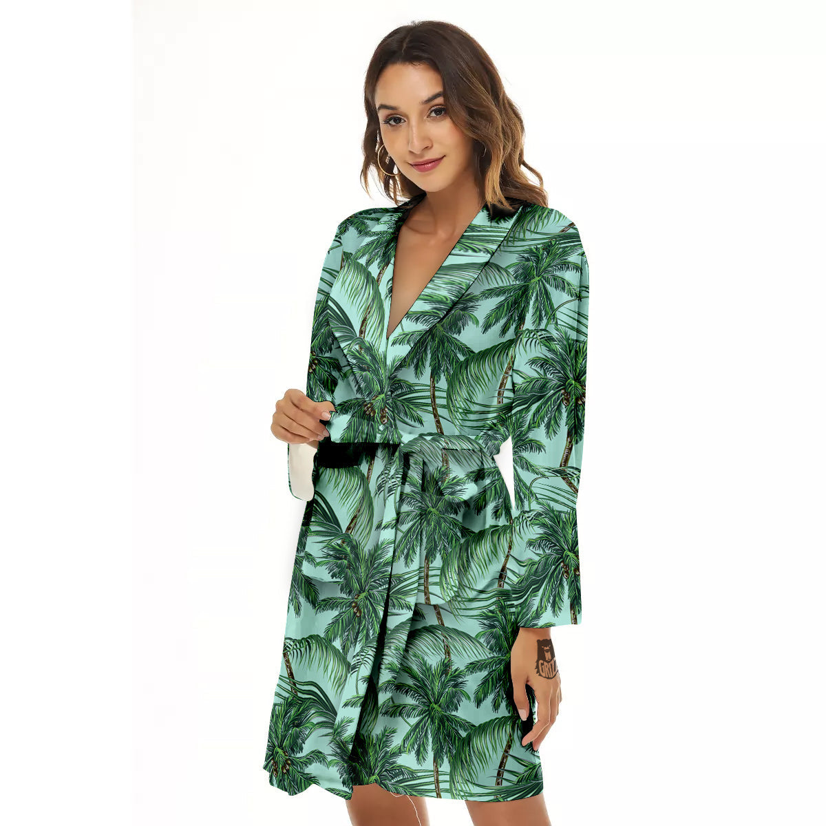 Coconut Leaf Print Women's Robe-grizzshop
