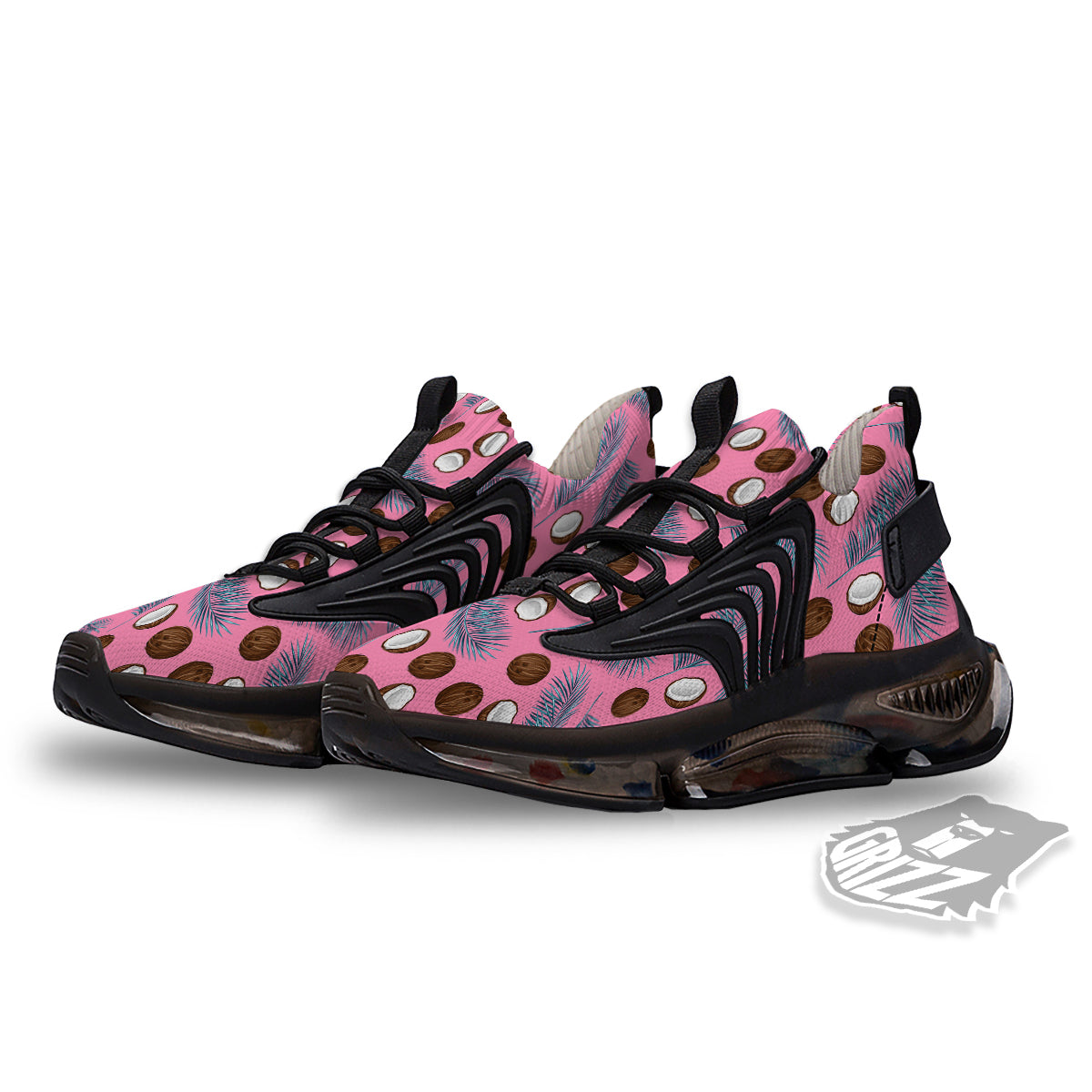 Coconut Pink And Palm Leaf Print Pattern Black Gym Shoes-grizzshop