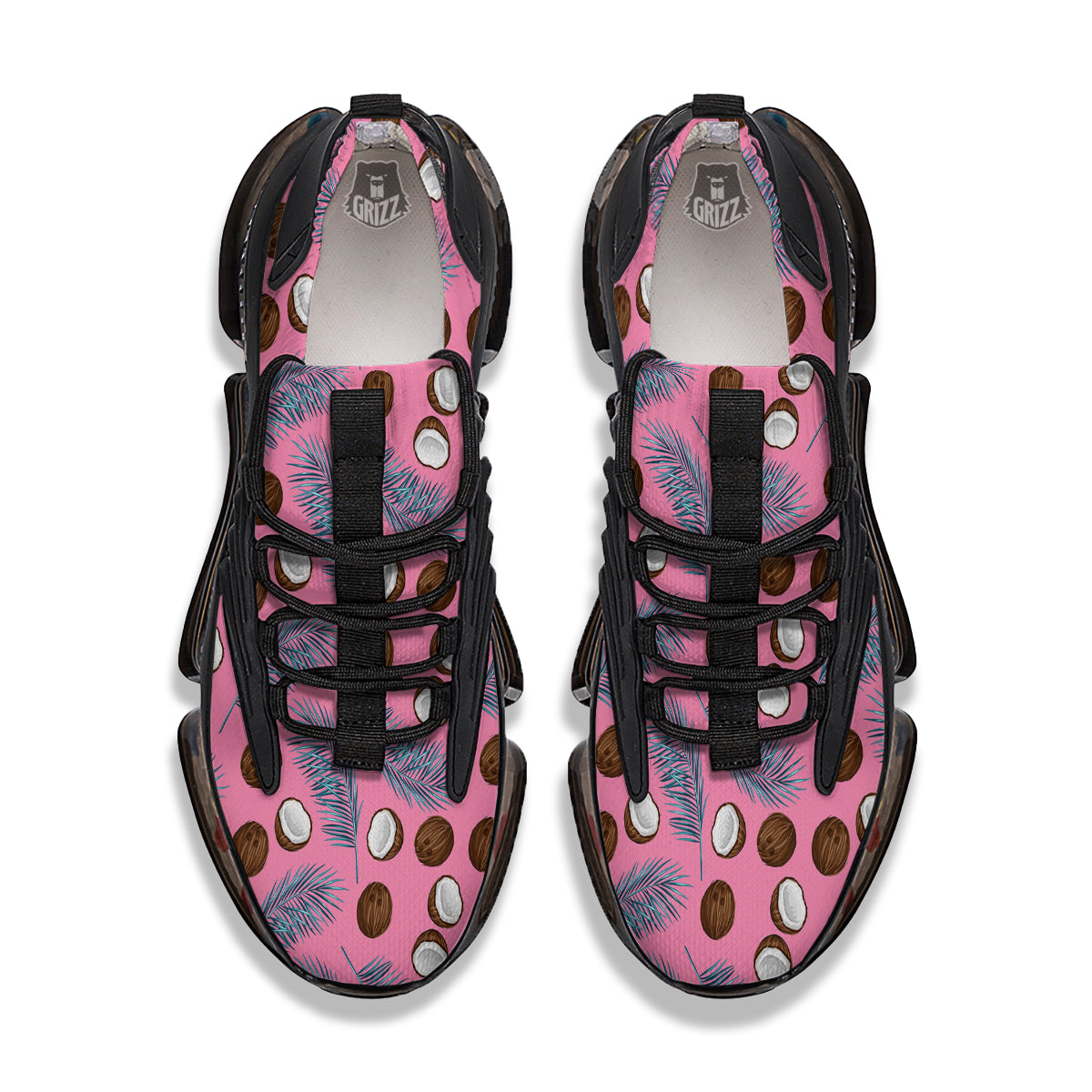 Coconut Pink And Palm Leaf Print Pattern Black Gym Shoes-grizzshop