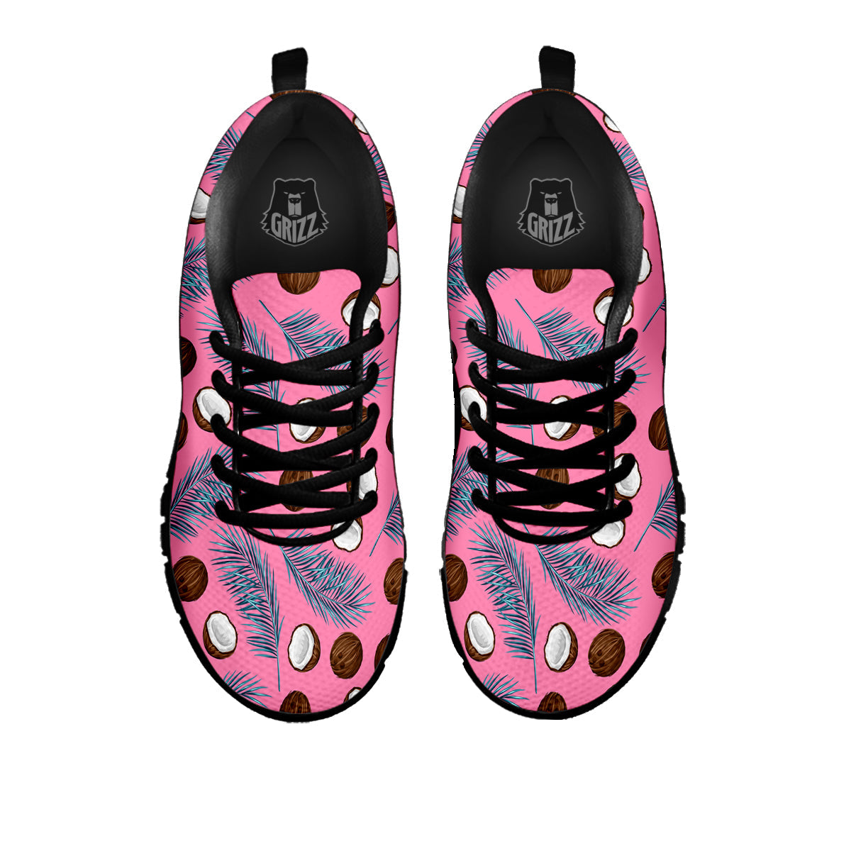 Coconut Pink And Palm Leaf Print Pattern Black Sneaker-grizzshop