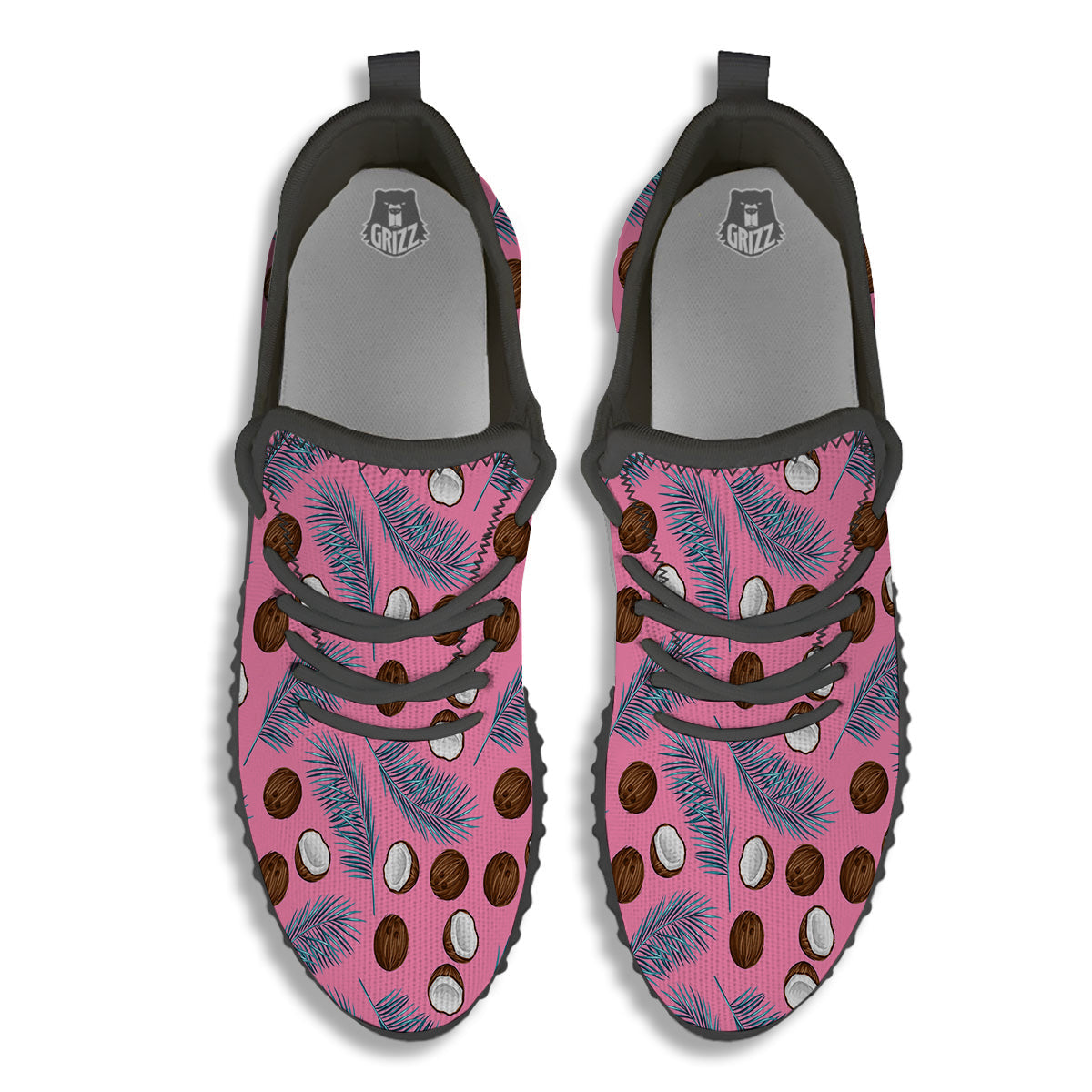 Coconut Pink And Palm Leaf Print Pattern Black Walking Shoes-grizzshop
