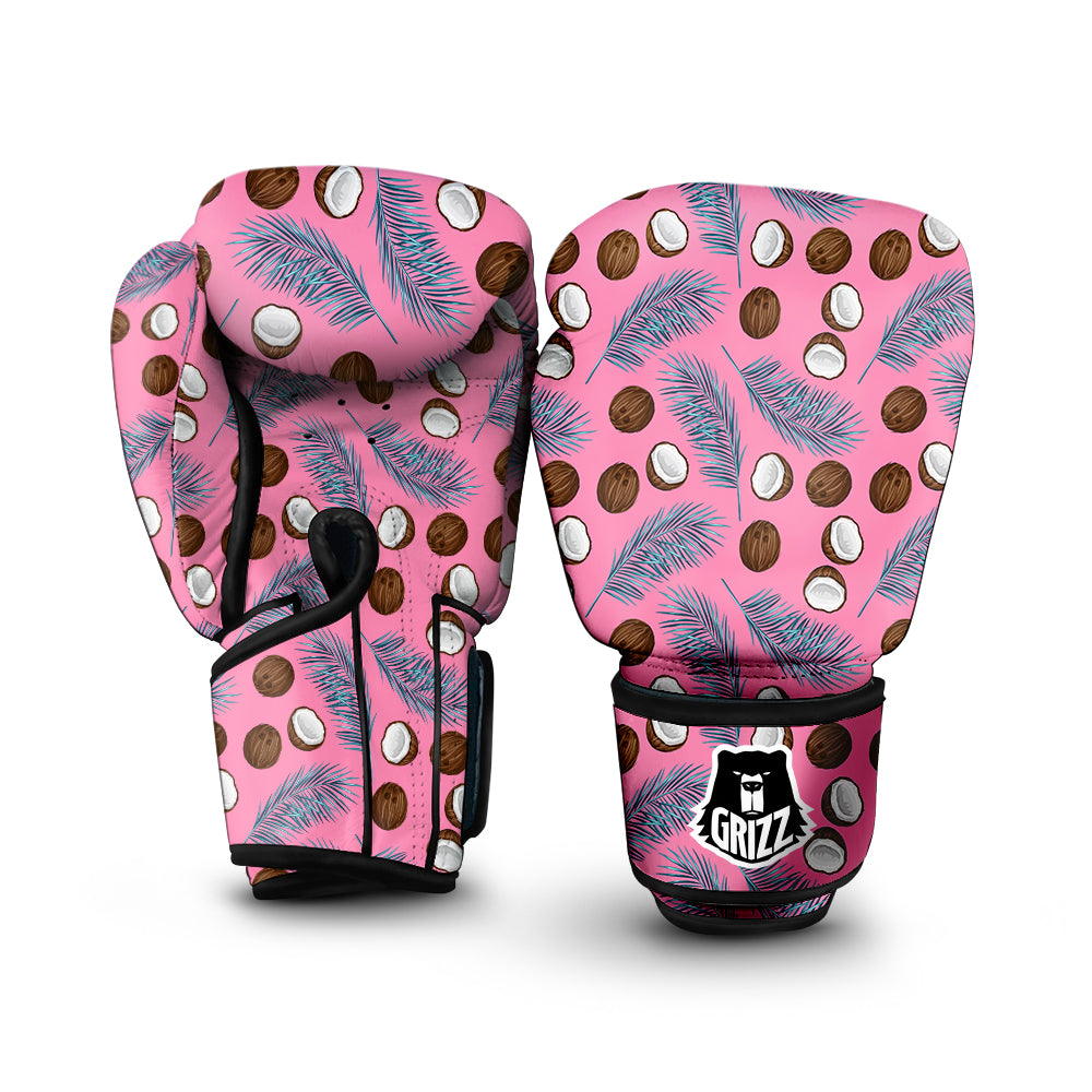 Coconut Pink And Palm Leaf Print Pattern Boxing Gloves-grizzshop