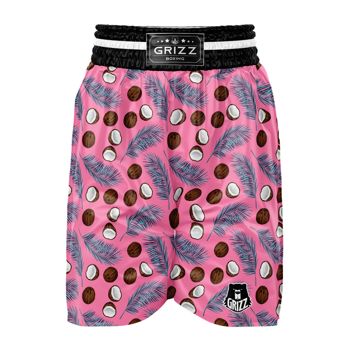 Coconut Pink And Palm Leaf Print Pattern Boxing Shorts-grizzshop
