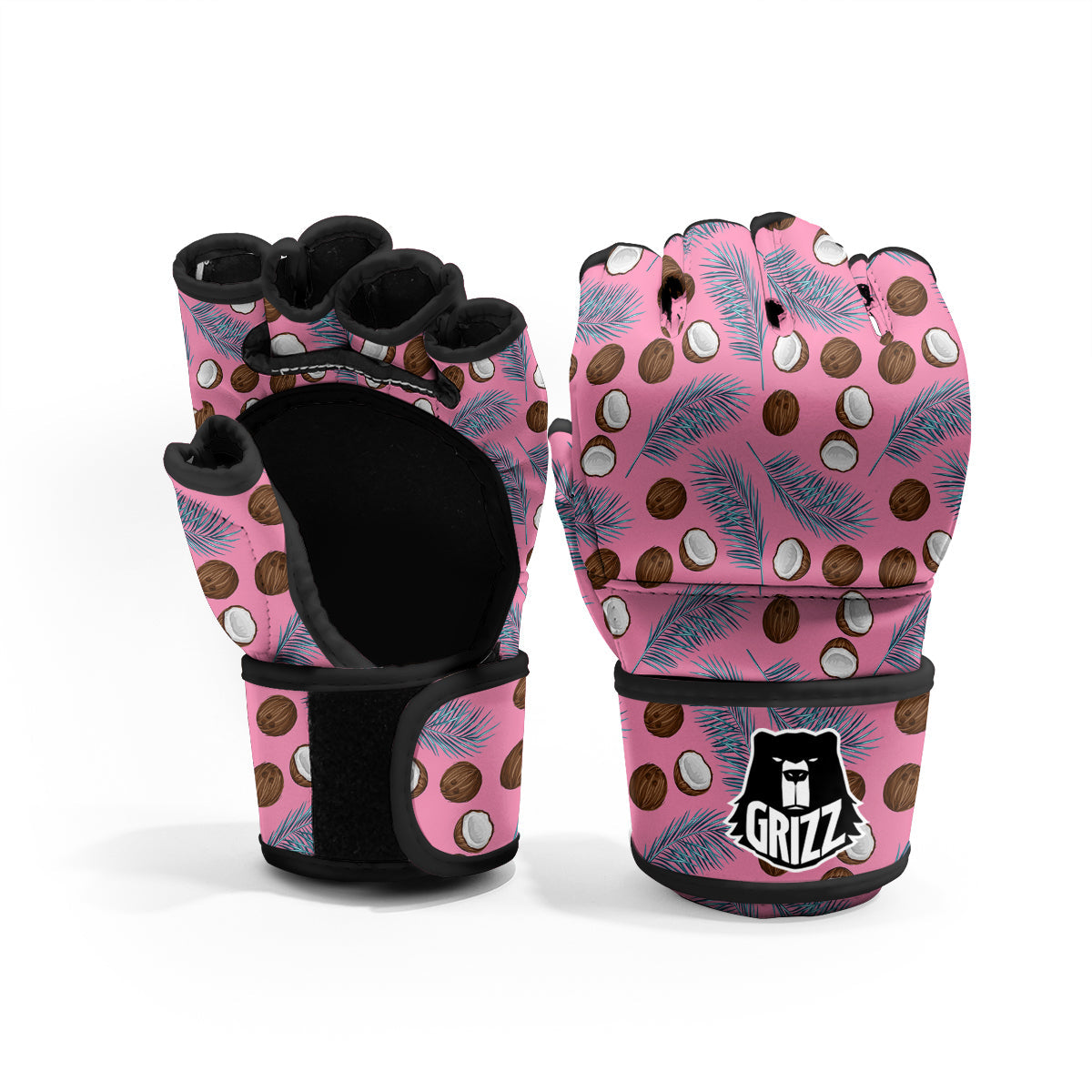 Coconut Pink And Palm Leaf Print Pattern MMA Gloves-grizzshop