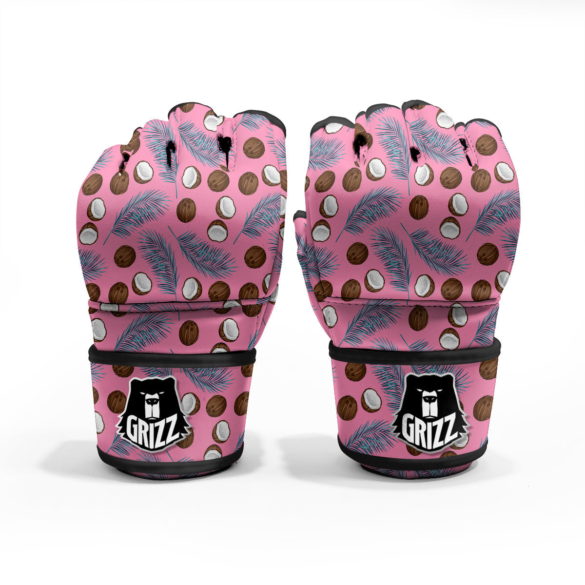 Coconut Pink And Palm Leaf Print Pattern MMA Gloves-grizzshop