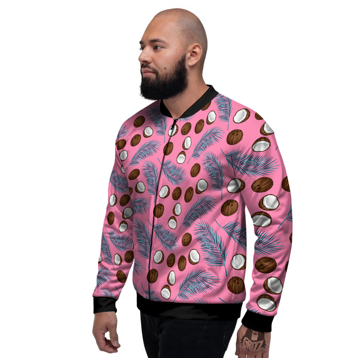 Coconut Pink And Palm Leaf Print Pattern Men's Bomber Jacket-grizzshop