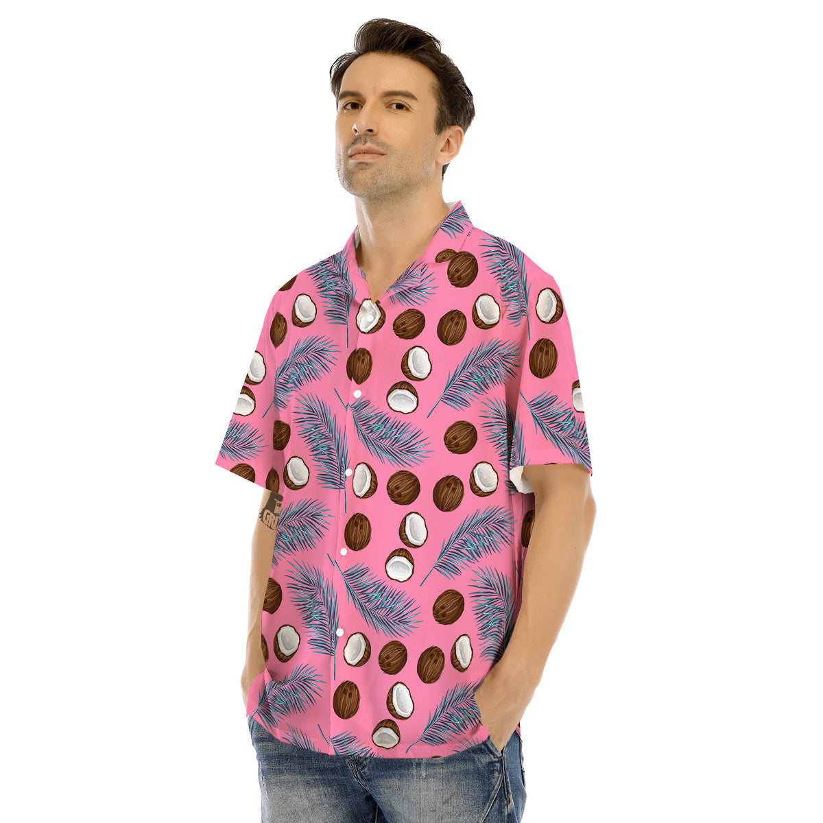 Coconut Pink And Palm Leaf Print Pattern Men's Hawaiian Shirt-grizzshop