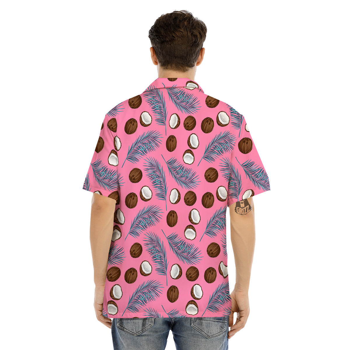 Coconut Pink And Palm Leaf Print Pattern Men's Hawaiian Shirt-grizzshop