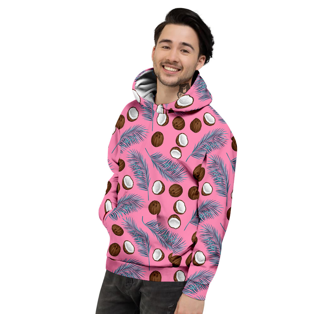 Coconut Pink And Palm Leaf Print Pattern Men's Hoodie-grizzshop