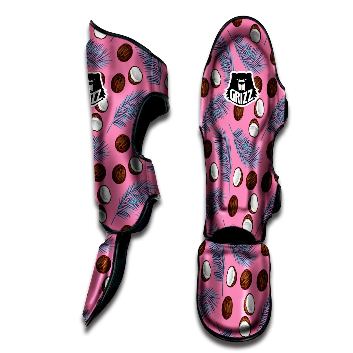 Coconut Pink And Palm Leaf Print Pattern Muay Thai Shin Guards-grizzshop
