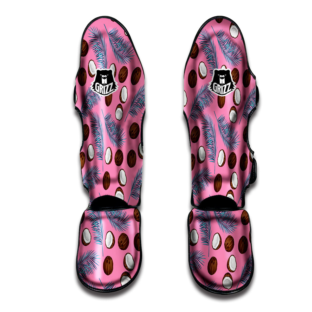 Coconut Pink And Palm Leaf Print Pattern Muay Thai Shin Guards-grizzshop