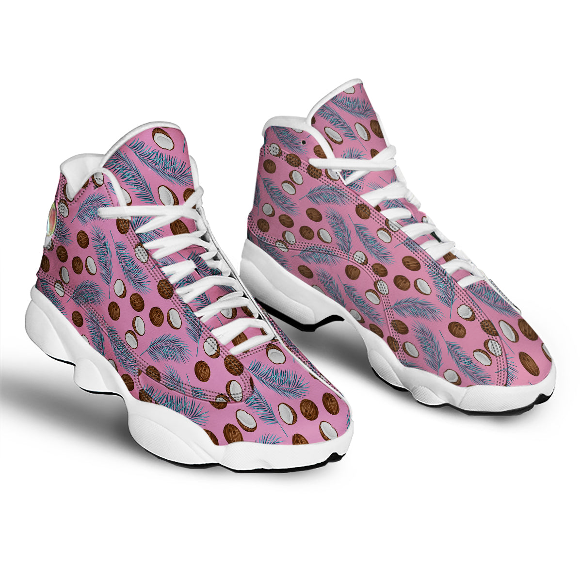 Coconut Pink And Palm Leaf Print Pattern White Basketball Shoes-grizzshop