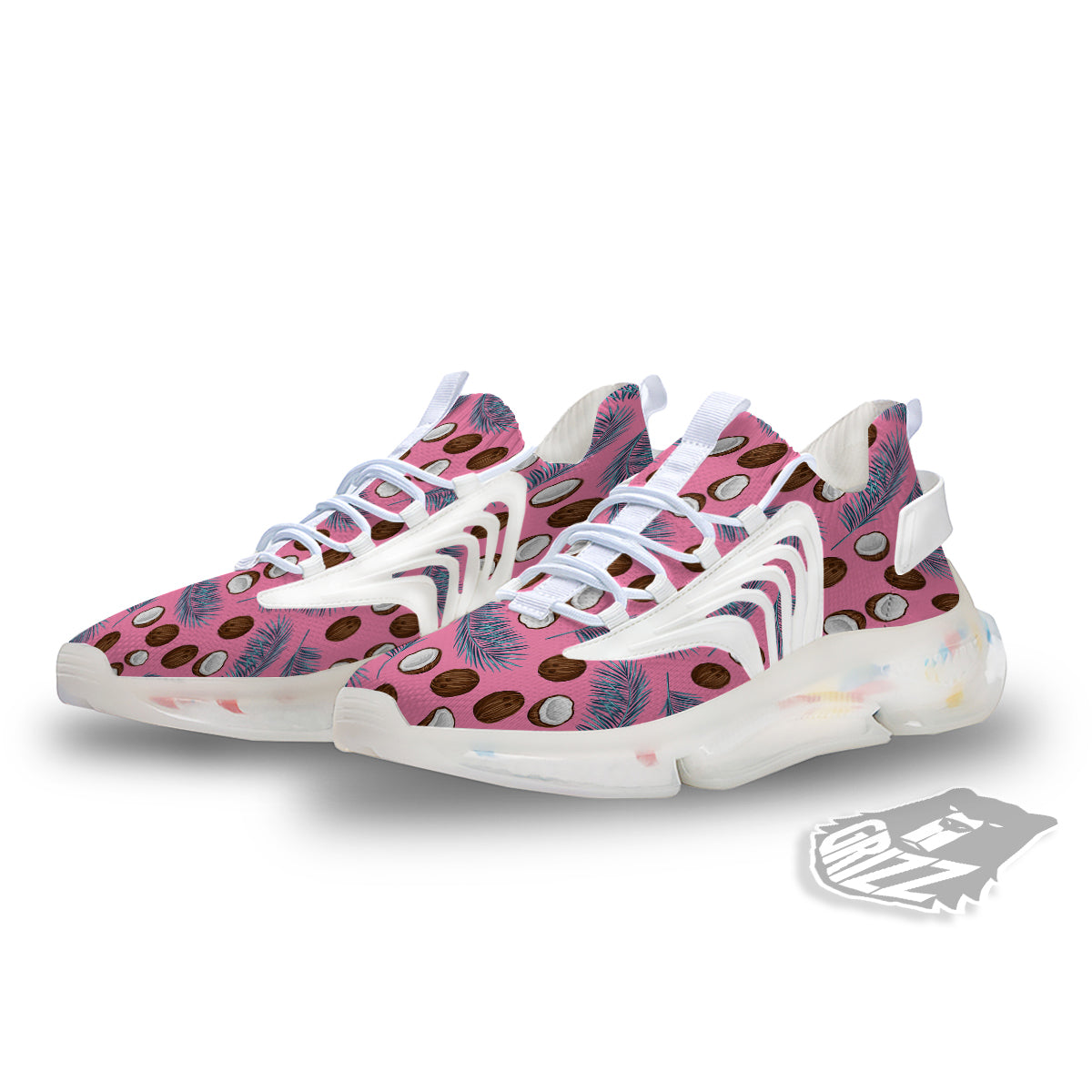 Coconut Pink And Palm Leaf Print Pattern White Gym Shoes-grizzshop