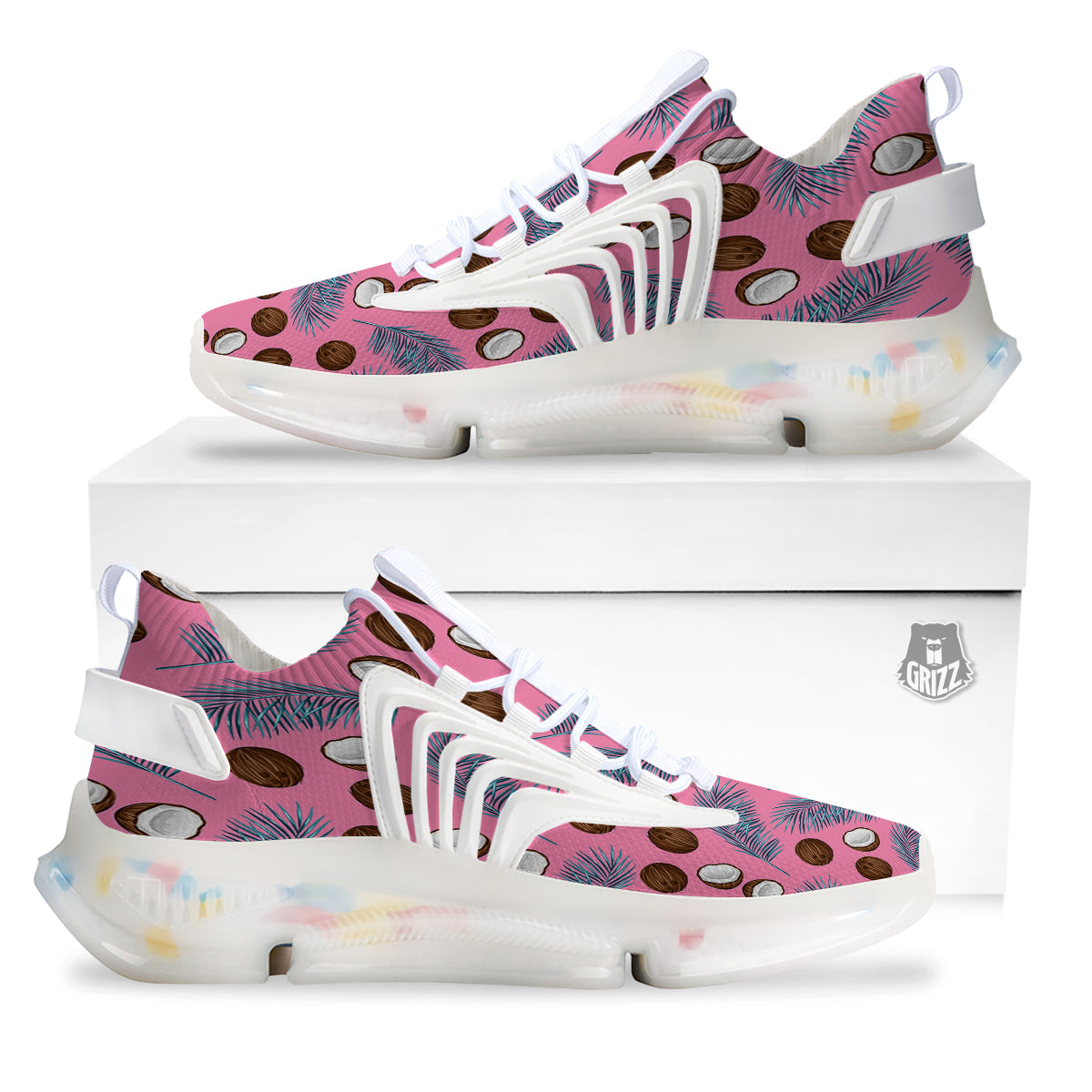 Coconut Pink And Palm Leaf Print Pattern White Gym Shoes-grizzshop