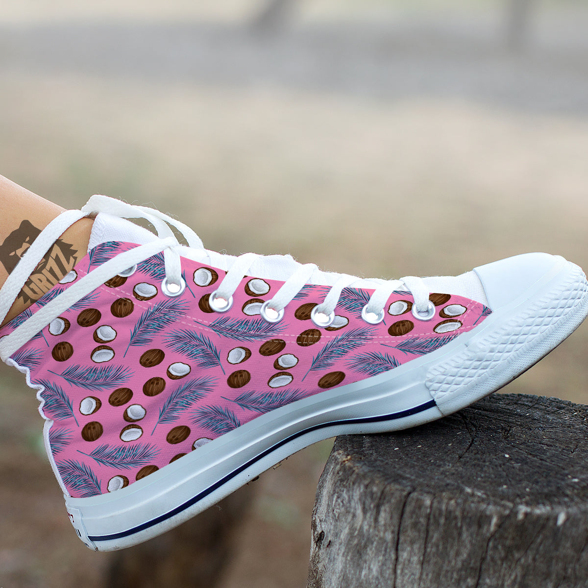 Coconut Pink And Palm Leaf Print Pattern White High Top Shoes-grizzshop