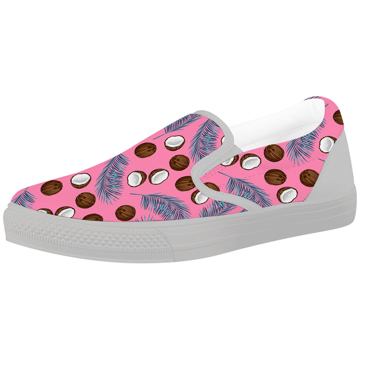 Coconut Pink And Palm Leaf Print Pattern White Slip On Shoes-grizzshop