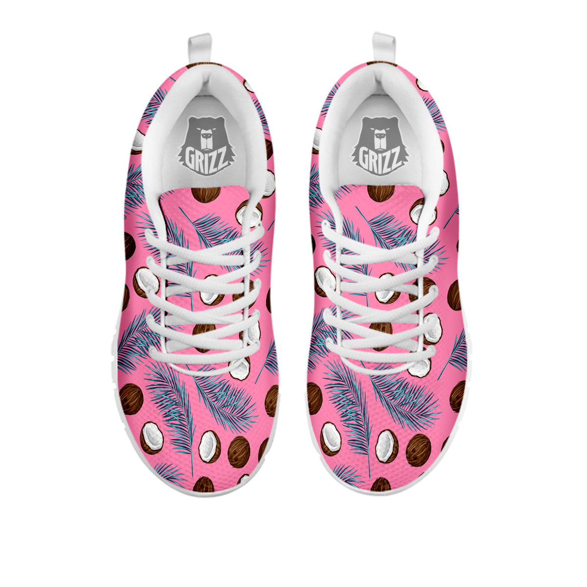 Coconut Pink And Palm Leaf Print Pattern White Sneaker-grizzshop