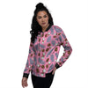 Coconut Pink And Palm Leaf Print Pattern Women's Bomber Jacket-grizzshop