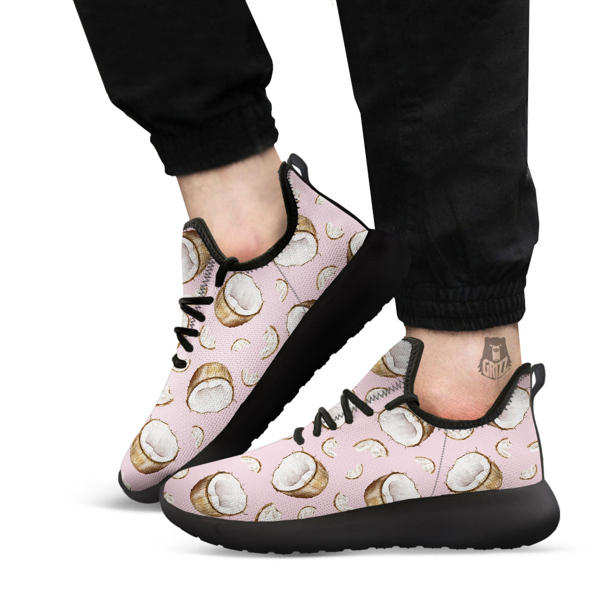 Coconut Pink Print Pattern Black Athletic Shoes-grizzshop